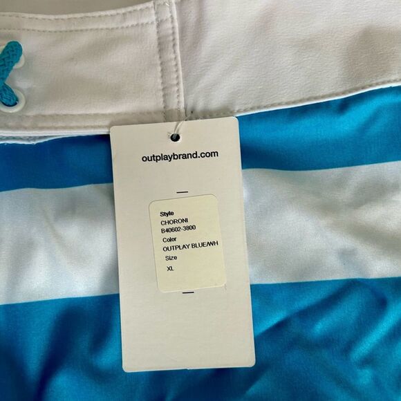 Outplay Unisex Board Shorts Blue White Striped Swim Shorts Size XL Tie Waist NWT - Picture 8 of 9